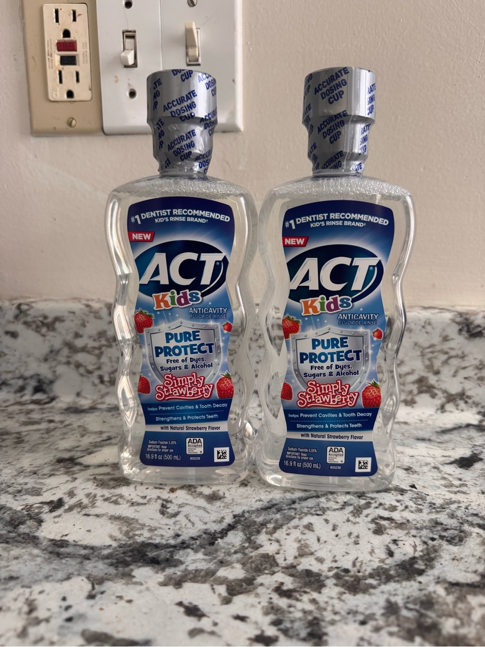 2 NEW ACT Kids Pure Protect Anticavity Fluoride Rinse.Simply Strawberry 16.9 oz